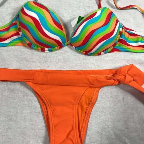 Recco brazilian teal and bright striped bikini set. New With Tags - Picture 3 of 5